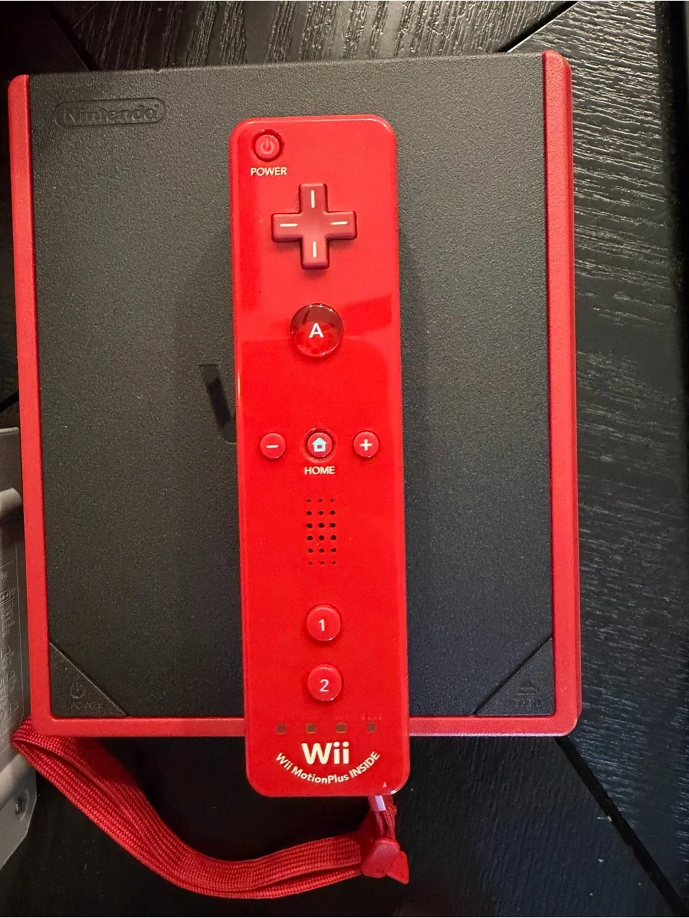 Nintendo Wii Mini Black Console with Red Accents and Red Controllers